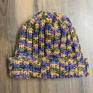 handmade crocheted knit style multicolored beanie / winter hat